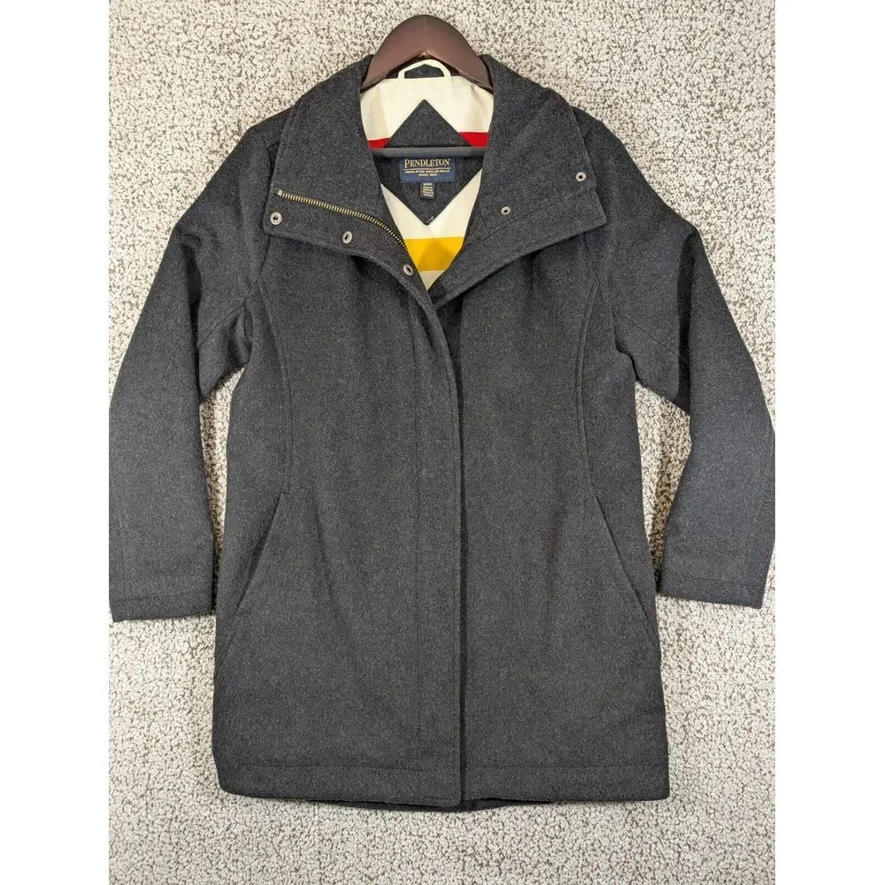 Pendleton Women's Water Resistant Cascade Wool Campbell Pea Coat Charcoal Size S